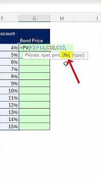 Spill Bond Valuation PV Function Formula Across YTM Rates. #Short Excel Trick 45. ACCTG 455 #50.3