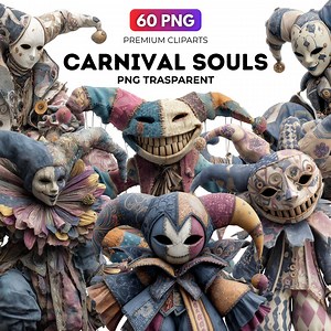 60 Whimsical Clown Characters Clipart: 3D Carnival Souls Folk Art PNG Graphics for Commercial Use - High Resolution Image - Etsy