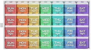GalleriaA BlockBox Weekly Pill Organizer 4 Times a Day, 7 Day Pill Box Portable for Travel, Fish Oils, Vitamins, Medication Containers with 28 Compartments