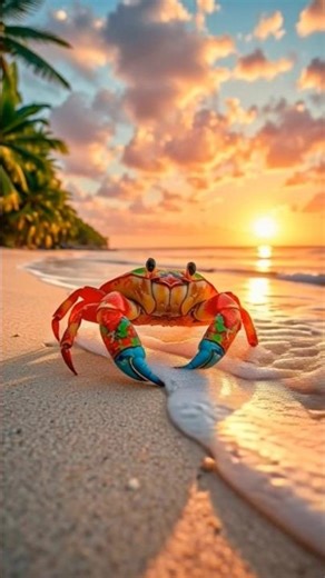 Colorful Crab Walking on Beach 🌅 | Sunset Beauty | Relaxing Nature Shot #shorts #viral