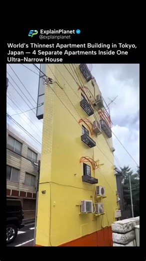 Invention Shark on Instagram: "A Tokyo home so thin it looks impossible… yet four families live inside 🏙️😮 In one of Tokyo’s dense residential neighborhoods, architects pushed space efficiency to the extreme by designing what’s often called the world’s thinnest apartment building. Despite its razor-thin footprint, the structure houses four fully independent apartments, stacked vertically within a single narrow house. Each unit is carefully planned with compact kitchens, bathrooms, and living a