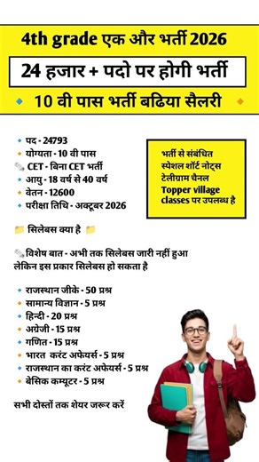 4th grade new vacancy 2026 || 4th grade syllabus Exam date From date 2026 #youtubeshorts