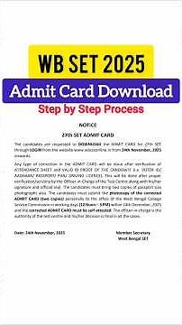 WB SET Admit Card Download 2025 | WB SET 2025 Admit Card Download #wbset #wbsetadmitcard