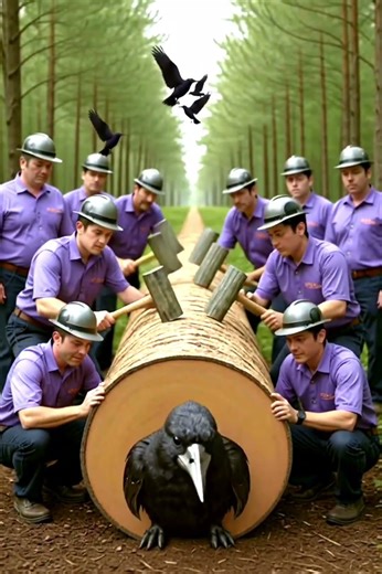 Crow Rescue Mission from Giant Log! 🪵❤️#Crow#animalrescue #birds