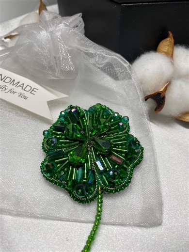 Handcrafted Beaded Clover Brooch, Lucky Clover Pin, Beadwork Statement Jewelry, Custom Design Available - Etsy