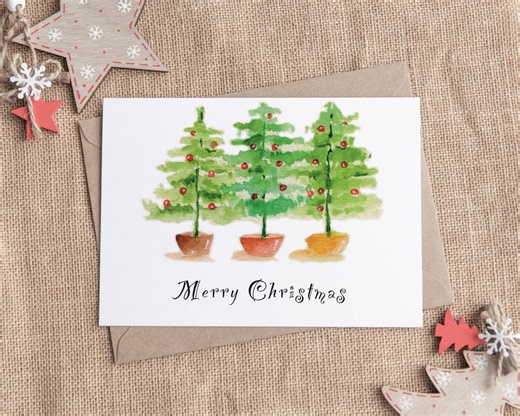 Watercolor Christmas Tree Card | 13.5 X 9.8 Cm Card for Holiday Season | Watercolor Merry Christmas Card | Tree Art Xmas Card | Eco Art - Etsy