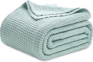 Amazon.com: Bedsure Gentlesoft 100% Cotton Blanket Queen Size for Bed - Breathable and Soft, Thick Cozy Waffle Weave Christmas Blanket Gift for Women, Mint, 90x90 Inches : Home & Kitchen