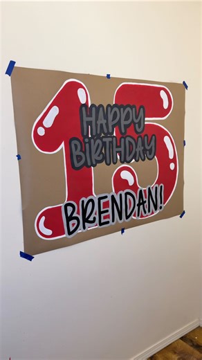Mallory on Instagram: "Painting a 15th birthday banner #bannerpainting #bannerartist #birthdaybanner #birthday"
