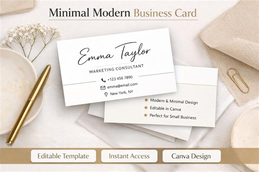 Business Card Template Canva | Minimal Modern Card | Editable Branding Design - Etsy