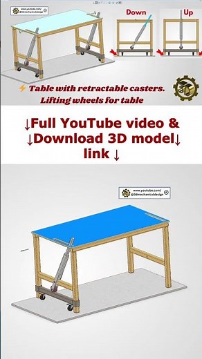 Table with retractable casters. Lifting wheels for table. #solidworks