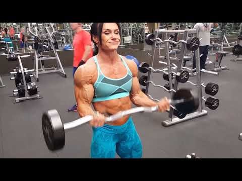 Intense Female Bodybuilder Bicep Curls - Gym Motivation