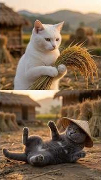Hardworking Cat vs. Clumsy Cat: Who Gets to Eat? 😹🌾#shorts #viralshorts
