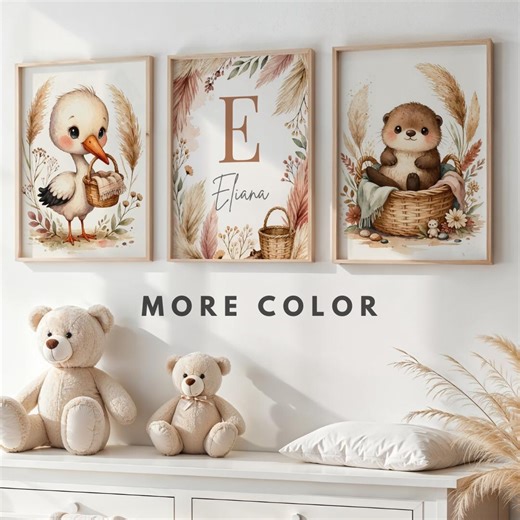 Boho Otter Nursery Wall Art | Watercolor Otter Print | Baby Nursery Decor | Woodland Otter Nursery Art | Boho Baby Room Decor