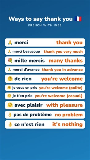 10 Ways to say thank you in French 🇫🇷 #shorts
