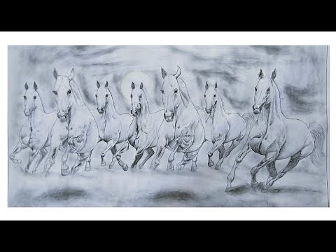 How to Draw Seven Horses || Seven Horses Drawing / Panting - Step By Step Tutorial
