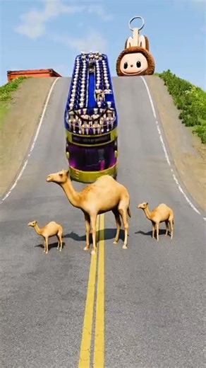 Longest Bus vs Dromedary Camel & Labubu 3D Character Model BeamNG Drive #beamngshorts #dromedary
