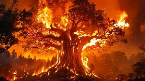 Download A large tree in the middle of a forest on fire for free