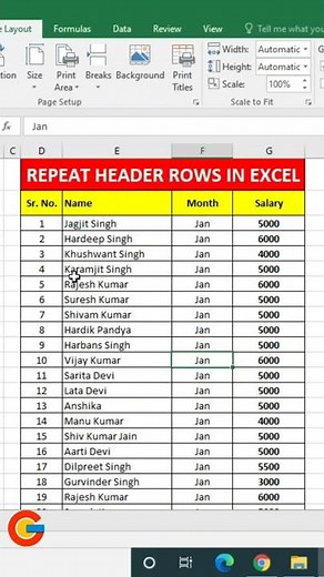 How to Repeat Header Rows in Excel for Printing | Excel Tutorial | #shorts