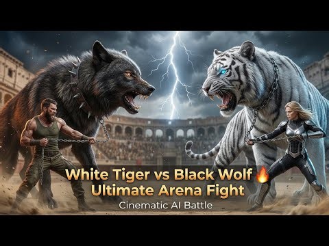 White Tiger 🐯 vs Black Wolf 🐺 | Brutal Arena Fight | AI Cinematic