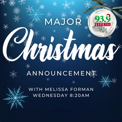 Hear a major Christmas music announcement is coming this morning at 8:20am with Melissa Forman! Listen Live ➡️ http://ihe.art/BA6GNr8 | 93.9 LITE FM