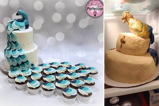 Bride-to-be left 'heartbroken' after ordering a peacock-themed wedding cake - only to receive a 'lopsided turkey with leprosy'