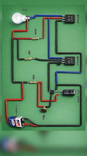 Sound Sensor LED Circuit Using Microphone and BC547This #electronicsproject #electronicsdiy