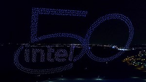 Celebrating 50 years of innovation with 2,018 #ShootingStarDrones flying together in perfect choreography. #Intel50Years | Intel