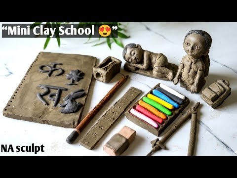 Amazing Mini Clay School Set ✏️ Notebook, Pencil, Ruler From Clay,ClayArt DIY Mini Clay School Set