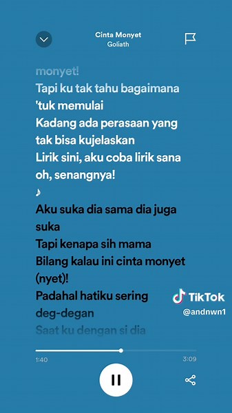 Cinta Monyet - Goliath #goliath #cintamonyet #fulllirik #spotify #liriklagu #spotifylyrics #andnwn #4u #akusukadiasamadiajugasuka