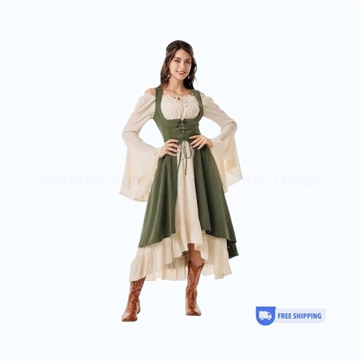 Women Renaissance Pirate Costume Dress, High Low Hem, Medieval Farmer Costume Wrap Chest - Etsy