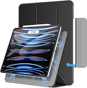 JETech Magnetic Case for iPad Pro 12.9 Inch 2022/2021/2020/2018 (6th/5th/4th/3rd Generation), Pencil 2nd Charging, Magnetic Attachment, Cover Auto Wake/Sleep (Black)