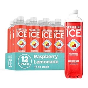 Sparkling Ice, Raspberry Lemonade Sparkling Water, Zero Sugar Flavored Water, with Vitamins and Antioxidants, Low Calorie Beverage, 17 fl oz Bottles (Pack of 12)
