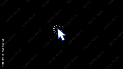 A red mouse cursor arrow animates with a dynamic click effect and white radiating lines on a clean black background.