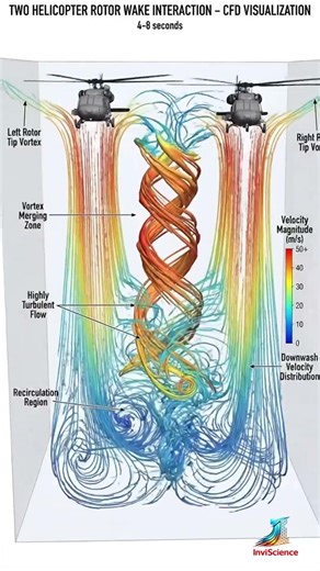 CFD Visualization of Two Helicopters Rotor Wake Interaction #airplane #bernoulli #flight #cfd