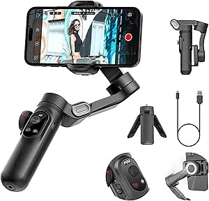 AOCHUAN Gimbal Stabilizer for Smartphone Video Recording w/OLED Display OLED Display Focus Wheel,3-Axis Professional Gimbal for iPhone 15 14 13 Pro/Max Android Black(Smart X Pro)