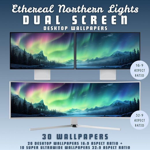 Northern Lights Dual Screen Desktop Wallpaper Aurora Borealis Wallpaper Cozy Dual Monitor Wallpaper Mac Wallpaper Super Ultrawide Wallpaper - Etsy
