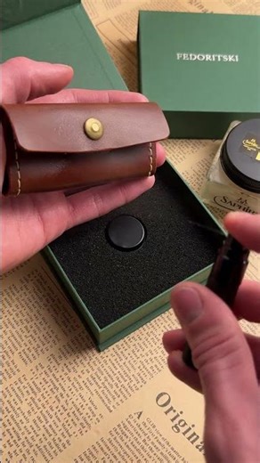 Packaging our handmade leather wallet for SD-cards