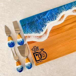 50th Anniversary Gift for Couple, Personalized Charcuterie Board With Ocean Resin, Golden Wedding Parents Gift, Handmade Anniversary by Year - Etsy