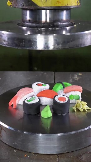 Hydraulic Press Crushing Colorful Clay Sushi Creations