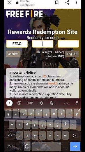 FREE FIRE FFAC REDEEM CODE REWADS#shorts