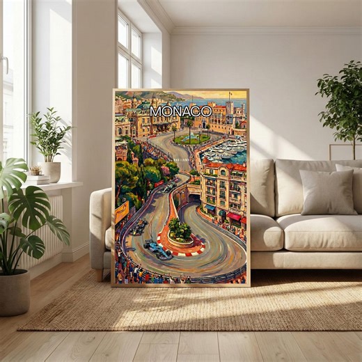 Monaco Grand Prix Poster, Monte Carlo Circuit Art, Formula Racing Wall Decor, French Riviera Print, Yacht Harbor Painting, Luxury Car Gift - Etsy
