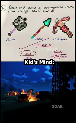 The kid probably played Minecraft before his exam. #Minecraft#viral#exam #education#animation#kid