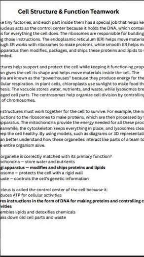Cell Structure & Function Worksheet | Organelles Reading Passage + Quiz