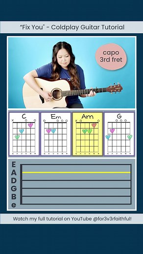 2.5K views · 111 reactions | Here’s an EASY way to play “Fix You” by Coldplay on the guitar!  Check out a more detailed breakdown on my YouTube channel! 珞 | For3v3rfaithful | Facebook