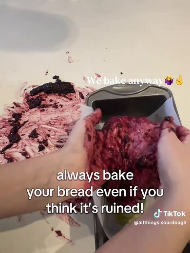 This looked like a crime scene😭But I baked it anyway… and this happened 👀 #sourdough #blueberrysourdough #sourdoughfail #sourdoughstarter #breadtok
