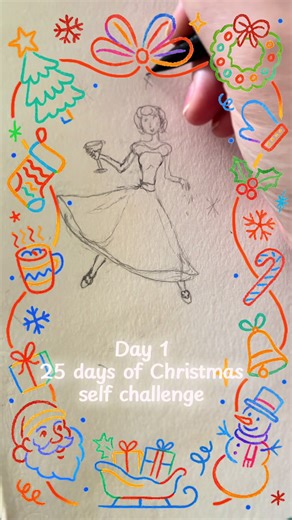 Starting a 25 days of Christmas self challenge to create something Christmas themed every day. I learned today that I need much more practice with figure drawing and that a thin sharpie is no replacement for a fine lining pen. Happy December first! #advent #watercolorpainting #retro #artistsoftiktok #figuredrawing