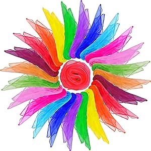 HKACSTHI 36 Pieces Play Juggling Scarves Magic Trick Performance Props Magic Scarf Dance Scarves Silk Scarves Movement Scarves Rhythm Scarves Rainbow Scarf Sensor Scarf Toy, 24 x 24 inch (12 Colors)