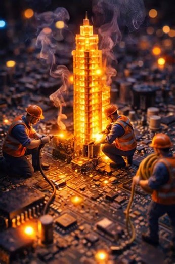 Mini workers building energy inside a microchip #electronics #miniature #circuitboard #tinyworld