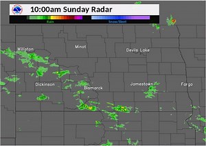 Radar loop through 1250 pm CDT. Scattered showers and thunderstorms will continue southwest and south central this afternoon. | US National Weather Service Bismarck North Dakota