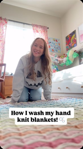 Whitney Adams on Instagram: "✨How I Wash and Block my Hand Knits in the Washing Machine! 🫧 I often get asked how I wash my Moonglow Blankets and so here is a quick and simple tutorial that works for blankets or any other knitted items! 💕 Remember: mesh bag, cold water, gentlest cycle and a dab of wool wash! P.S. Please keep in mind that I only recommend this for superwash yarns! I use @eucalan Jasmine Wool Wash and the large sweater bag from @cocoknits 💕 #moonglowyarnco #handdyedyarn #blockin